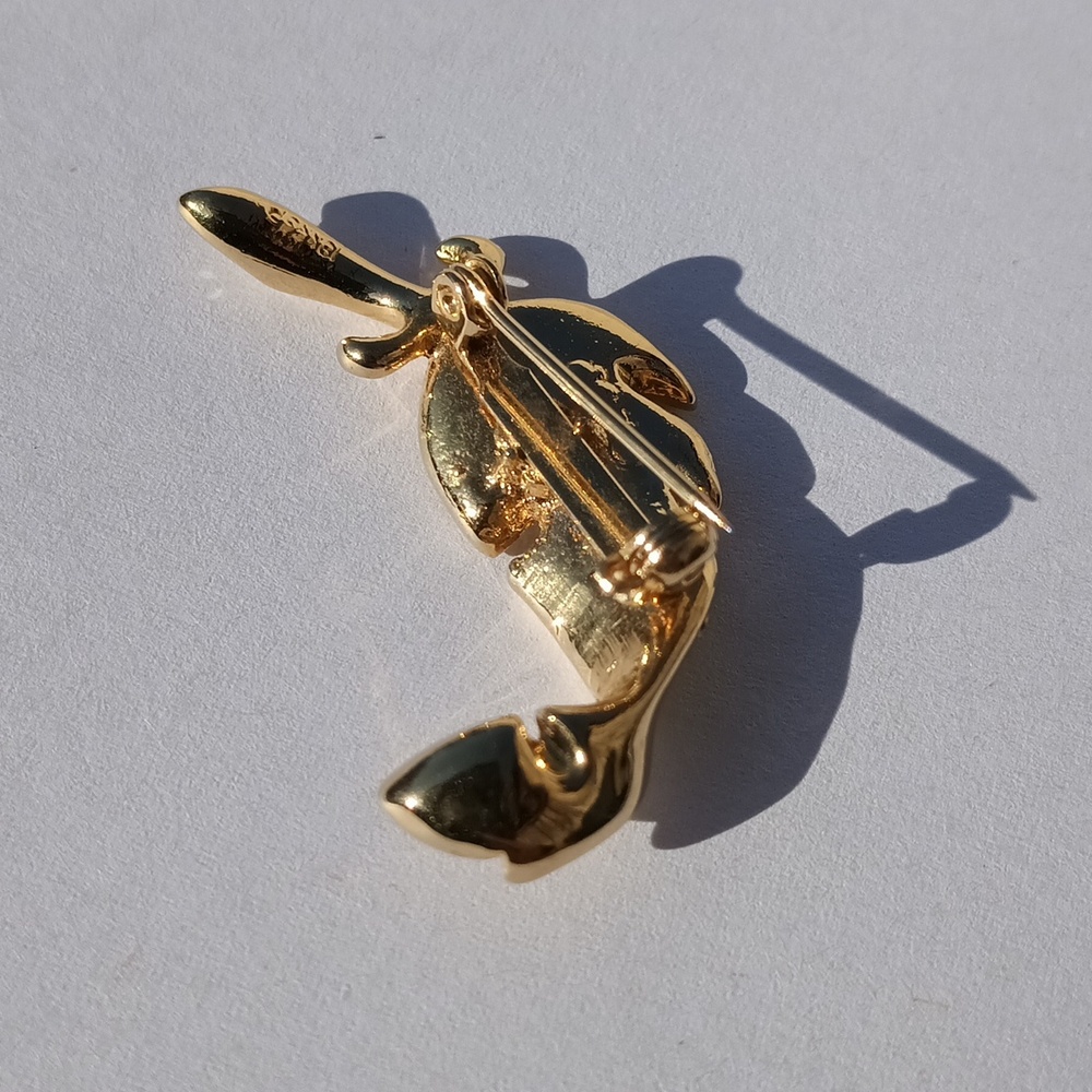 Vintage Gold tone rhinestone feather pin/brooch. - Picture 6 of 10